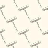 Hand drawn corkscrew seamless pattern. Engraving style. vector