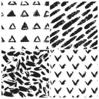 Set of grunge texture seamless pattern. Triangle shapes, check mark, vector