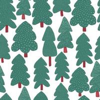 Pine trees seamless pattern. Doodle forest landscape background. vector