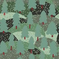 Forest lanscape seamless pattern. Doodle pine tree background. vector