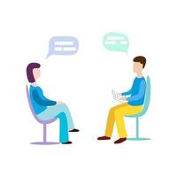 Woman talking to psychotherapist or psychologist and answer questions. vector