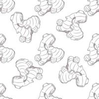 Hand drawn ginger root seamless pattern. Engraving style. vector