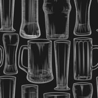 Empty beer mug seamless pattern on black chalkboard. vector