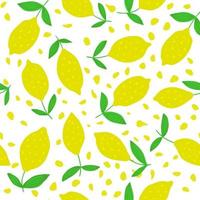 Hand drawn Lemon seamless pattern with leaves. vector