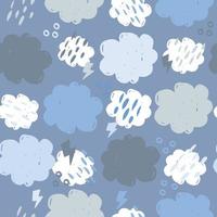 Scandinavian clouds seamless pattern. Hand drawn storm backdrop. vector
