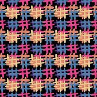 Hand drawn colorful hashtag icon seamless pattern on black background. vector