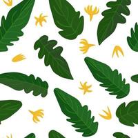 Seamless pattern with cucumber leaves and flowers. vector