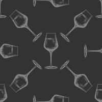 Hand drawn wine glassware seamless pattern. Empty wine glass backdrop. vector