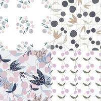 Set of Scandinavian style cherry berries and leaves seamless pattern. vector