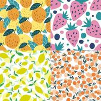 Set of fruits seamless pattern. Cherry berries, apples, lemons, strawberries vector