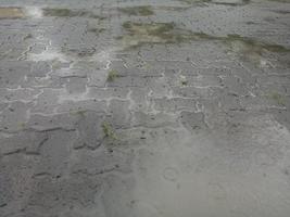 el camino de pavimentación de ladrillo mojado foto