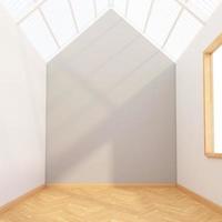 Empty room with translucent roof and gray wall, wooden floor, Nordic interior. 3D rendering photo