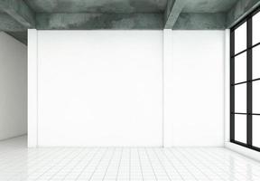 habitación vacía con paredes blancas y suelo de baldosas blancas. representación 3d foto