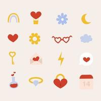 Vector set of simple cute love elements in the shape of a heart