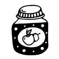 Glass jar with applesauce icon. Hand drawn doodle isolated on white background. Baby food for the first feeding of the child. A container filled with apple jam. Conservation sketch. vector