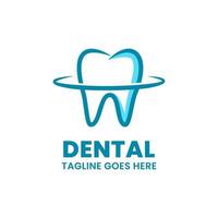 dental care logo template with a picture of a tooth with a circular line around it. vector