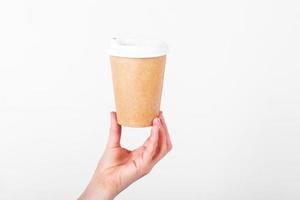 coffee cup of reusable materials on white background. zero waste concept. replacement for plastic cups photo