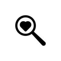 Magnifying glass with heart black icon. Love search vector symbol, magnifier. Vector illustration.