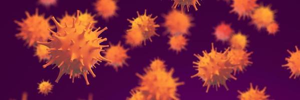 brote de coronavirus, vista microscópica de las células del virus de la influenza. ilustración 3d foto