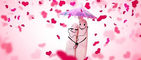 Happy finger couple in love celebrating Valentine day. 3d illustration. photo