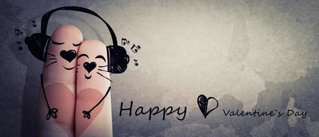 Happy finger couple in love with headphone. 3d illustration. photo