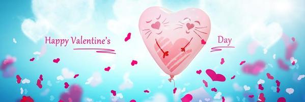 Happy Valentine's day. Congratulatory background with heart shaped air balloon. 3d Illustration photo