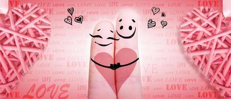 Happy finger couple in love celebrating Valentine day. 3d illustration. photo