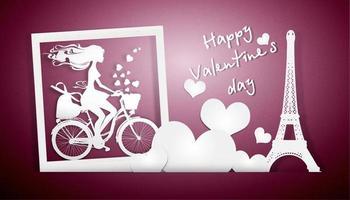 Beautiful girl with hearts on bicycle. 3d Illustration photo