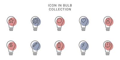 10 iconos de idea en el diseño de concepto de bombilla. icono de estilo creativo vector