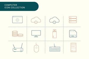 12 set collection computer icon. there database, server, mouse, and more. icon outline vector