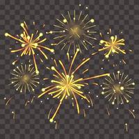 Fireworks shining sparks. Fireworks explosions object for festival background. Celebrate Lighting effect isolated vector illustration.