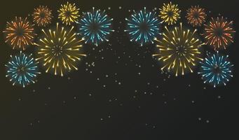 Fireworks shining sparks. Fireworks explosions object for festival background. Celebrate Lighting effect isolated vector illustration.