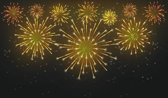 Fireworks shining sparks. Fireworks explosions object for festival background. Celebrate Lighting effect isolated vector illustration.