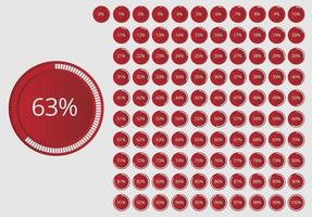 Set of Percentage Meter for Report Progress, Icon loader 0 to 100 Red background with white color Loader Indicator. Start to finish symbol vector