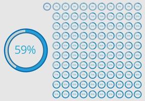 Set of Percentage Meter for Report Progress, Icon loader 0 to 100 Dark blue background with light blue color Loader Indicator. Start to finish symbol vector