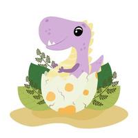 dinosaurio bebé divertido en una cáscara de huevo. un dinosaurio sale de un huevo vector