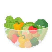 glass bowl with vegetables on white background vector