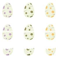 conjunto de huevos de dinosaurio manchados. huevo entero. huevo roto, medio huevo vector