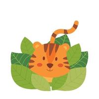 lindo tigre en la jungla, personaje de fondo blanco vector