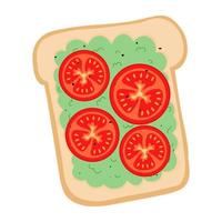 Avocado toast with tomato slices and black pepper. Healthy food. Breakfast vector