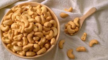 Cashew nuts in wooden bowl video
