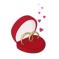 Wedding rings in a red gift box. Element of wedding design vector