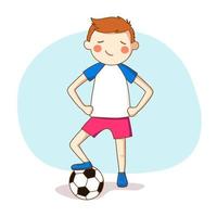 Sport. Red-haired boy with soccer ball. vector