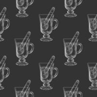 Hand drawn citrus mulled wine seamless pattern on blackboard. vector