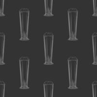 Full beer glass seamless pattern on blackboard. Beer mug with foam backdrop. vector