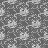 Sunflowers flowers seamless pattern in black and white colors. vector