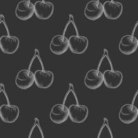 Hand draw cherries seamless pattern. Engraving style. vector