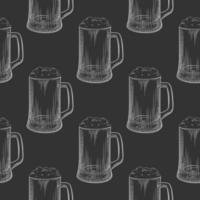 Beer mug seamless pattern. Full beer glasses with foam backdrop. vector