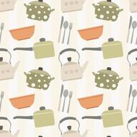 Seamless pattern with  set of kitchen utensils on  light background. vector