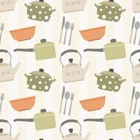 Seamless pattern with  set of kitchen utensils on  light background. vector